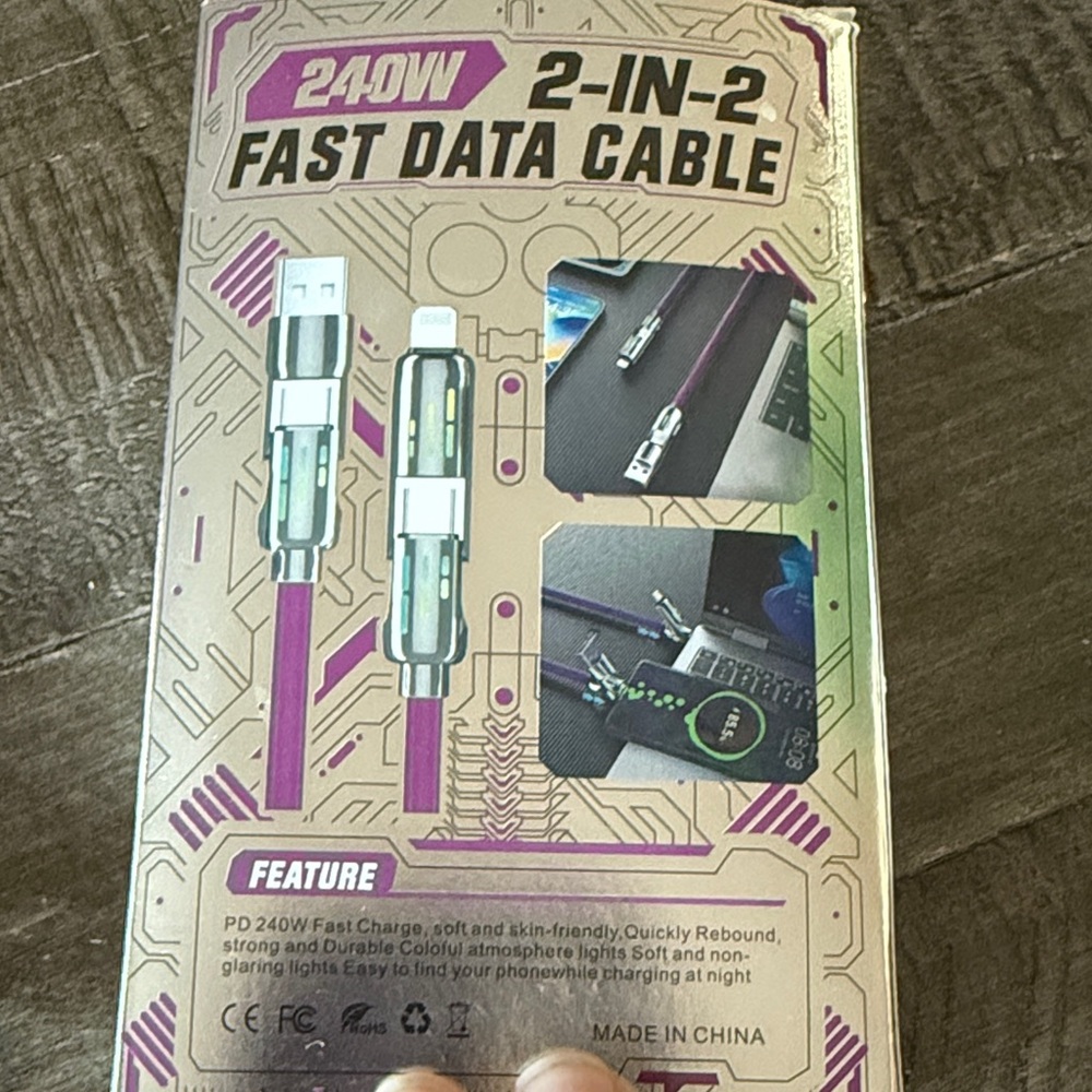 2-in-2 Fast Data Fast Charging Cable - NWT - Picture 5 of 6